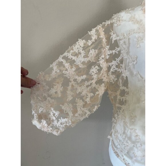 ZARA NWOT womens ivory mesh floral pattern button down blouse XL - Picture 3 of 7